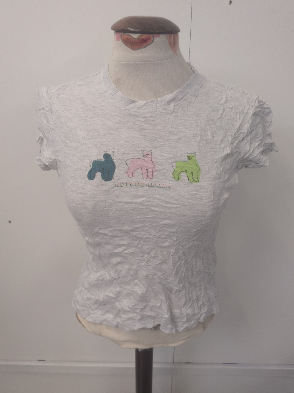 Ladies Primark Size XS Pale Grey Print Short Sleeve T-shirt