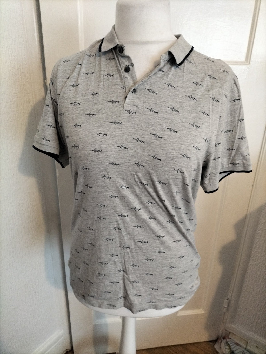 Mens Next Size M Regular Fit Grey Swordfish Polo