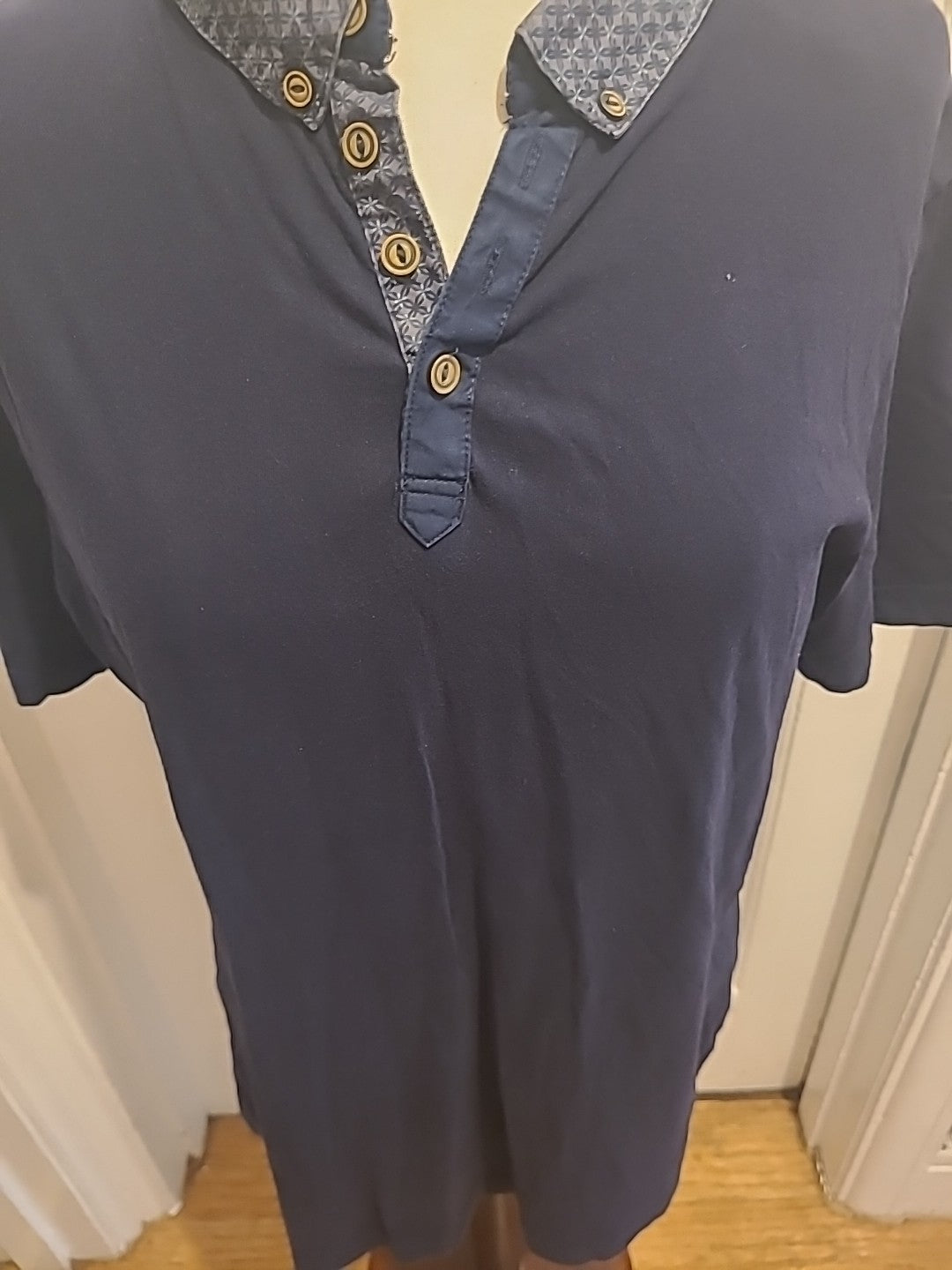Mens Tu Size Medium Premium Navy With Detailed Collar Polo
