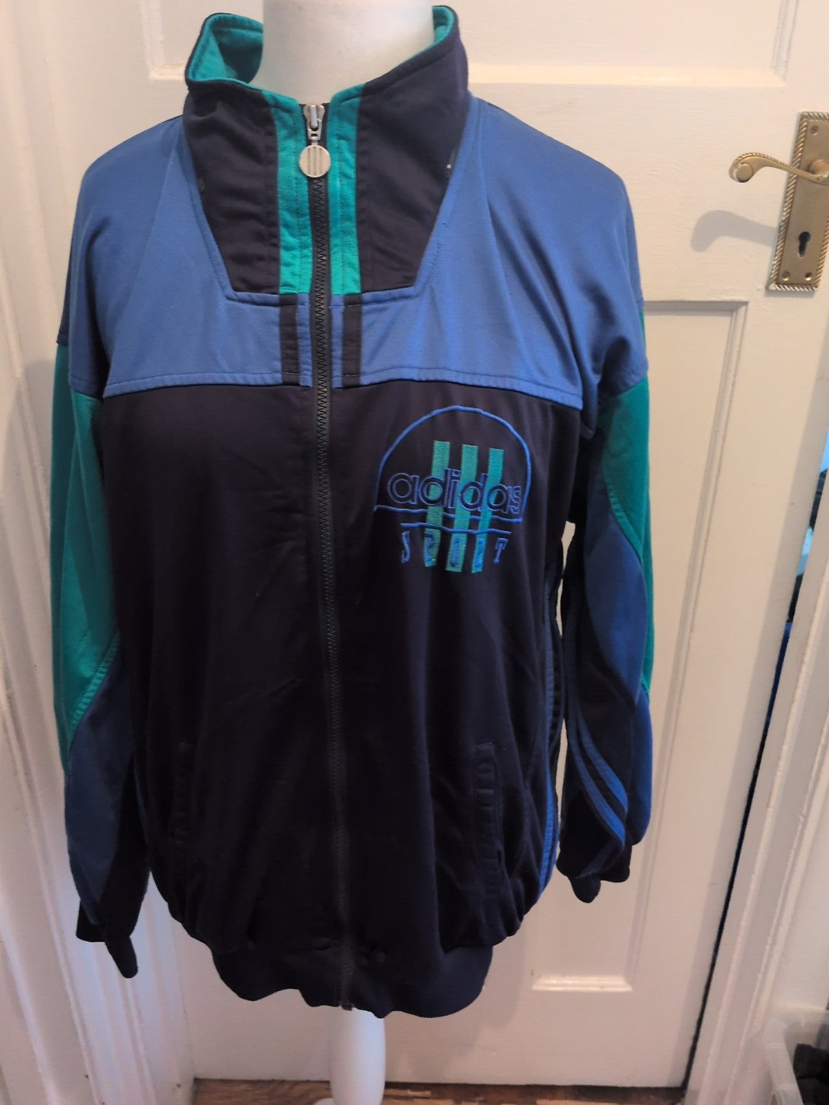 Retro Adidas 42/44 Navy And Blue Full Zip Jacket