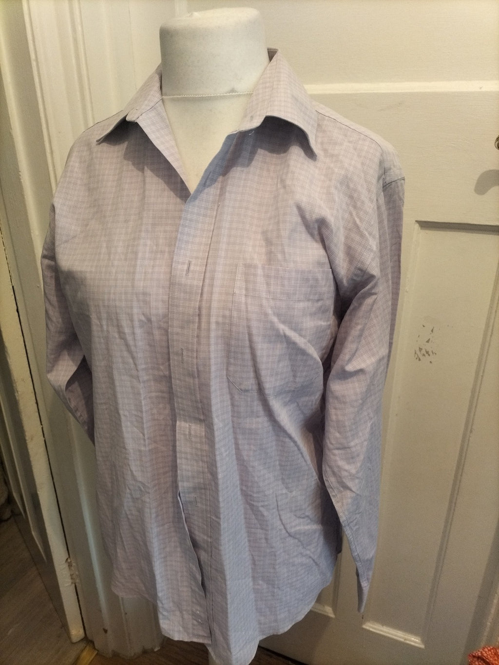 Debenhams 15.5 Pale Purple Faint Check Long Sleeve Shirt