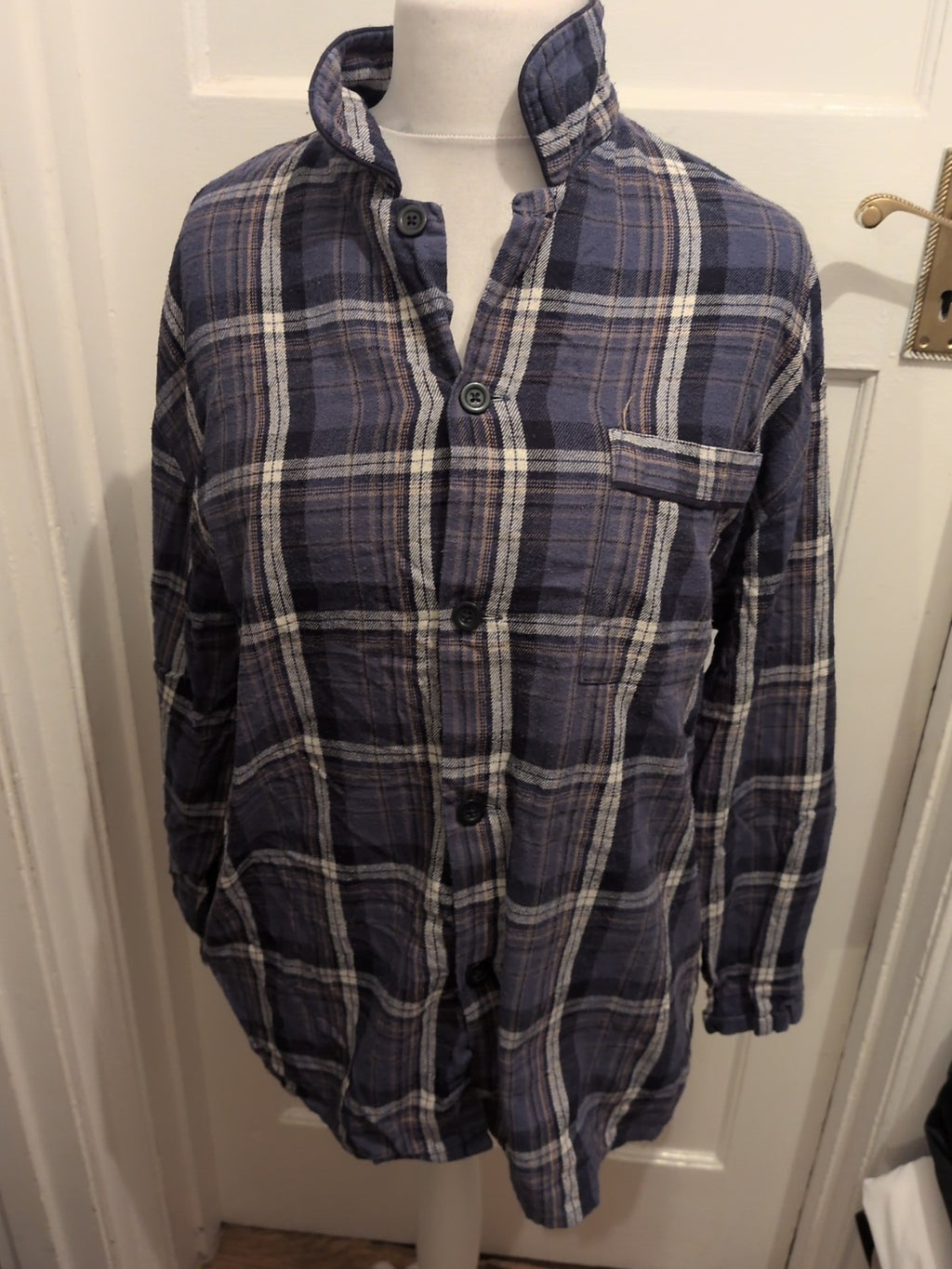 Marks And Spencer Large Blue Check Long Sleeve Pyjama Top