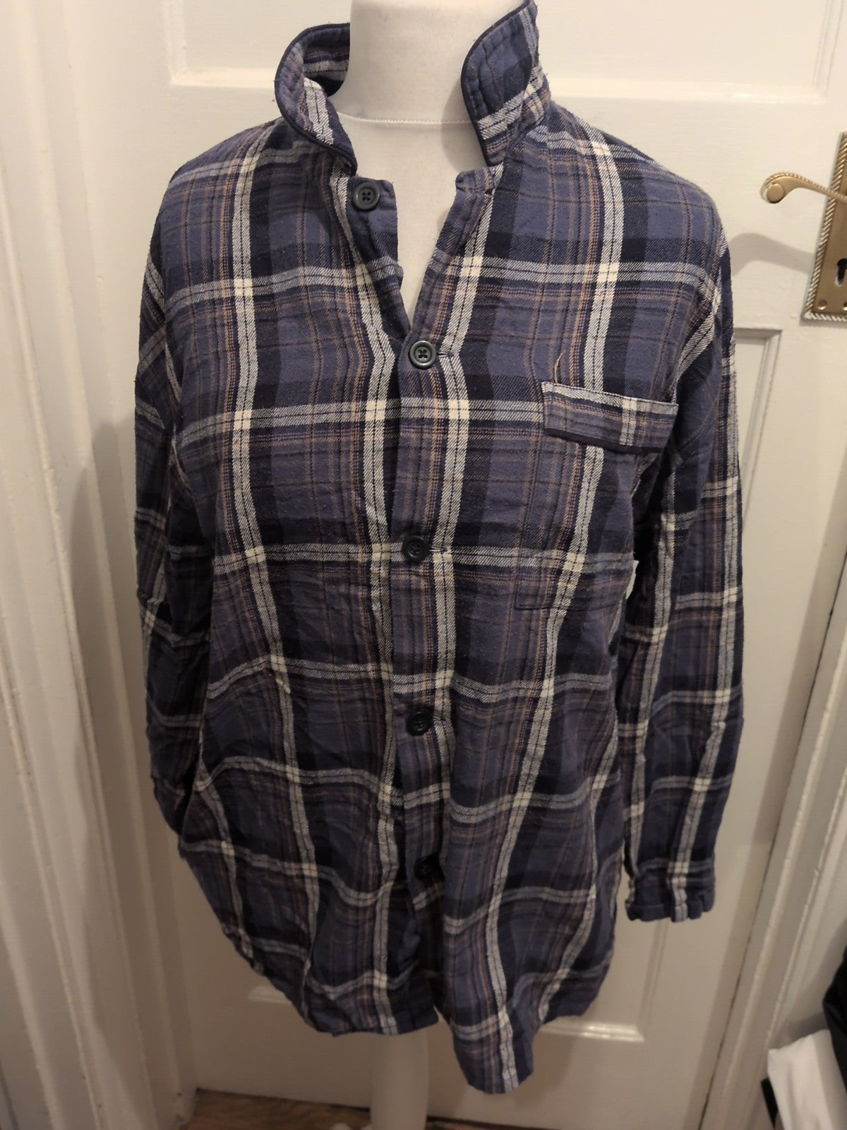 Marks And Spencer Large Blue Check Long Sleeve Pyjama Top
