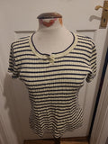Ladies Croft&Barrow Size Large Navy/Off White Striped Short Sleeved Tshirt