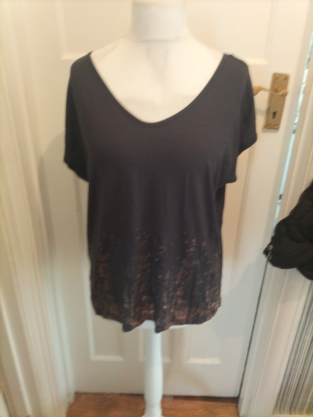 Ladies Next Size 12 Dark Navy And Bronze Short Sleeved Blouse
