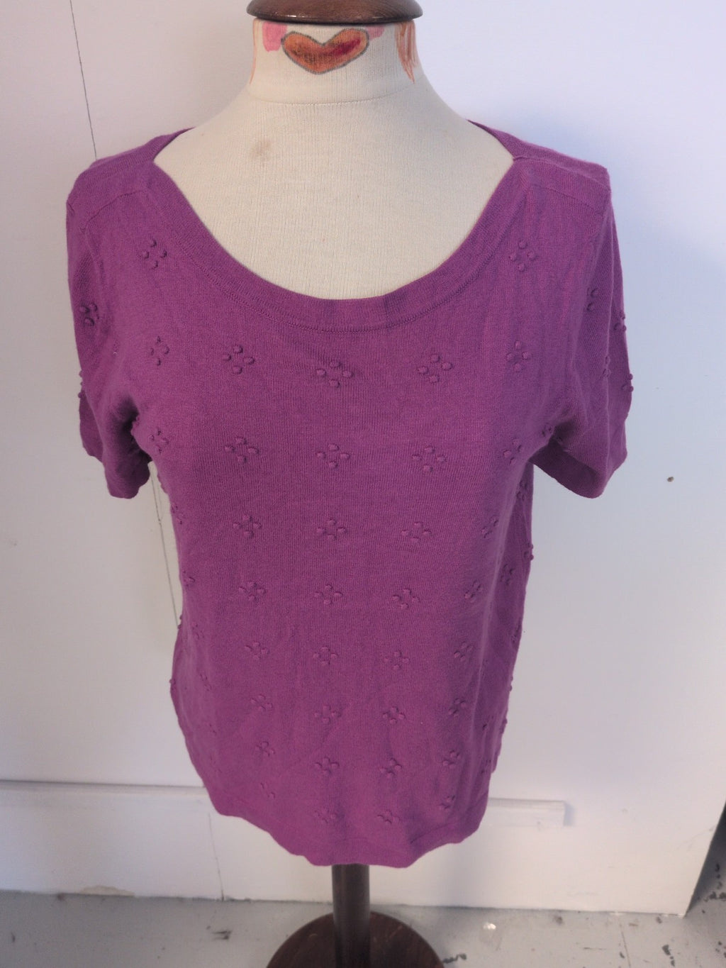 Tu 14 Purple Raised Pattern Short Sleeve Blouse
