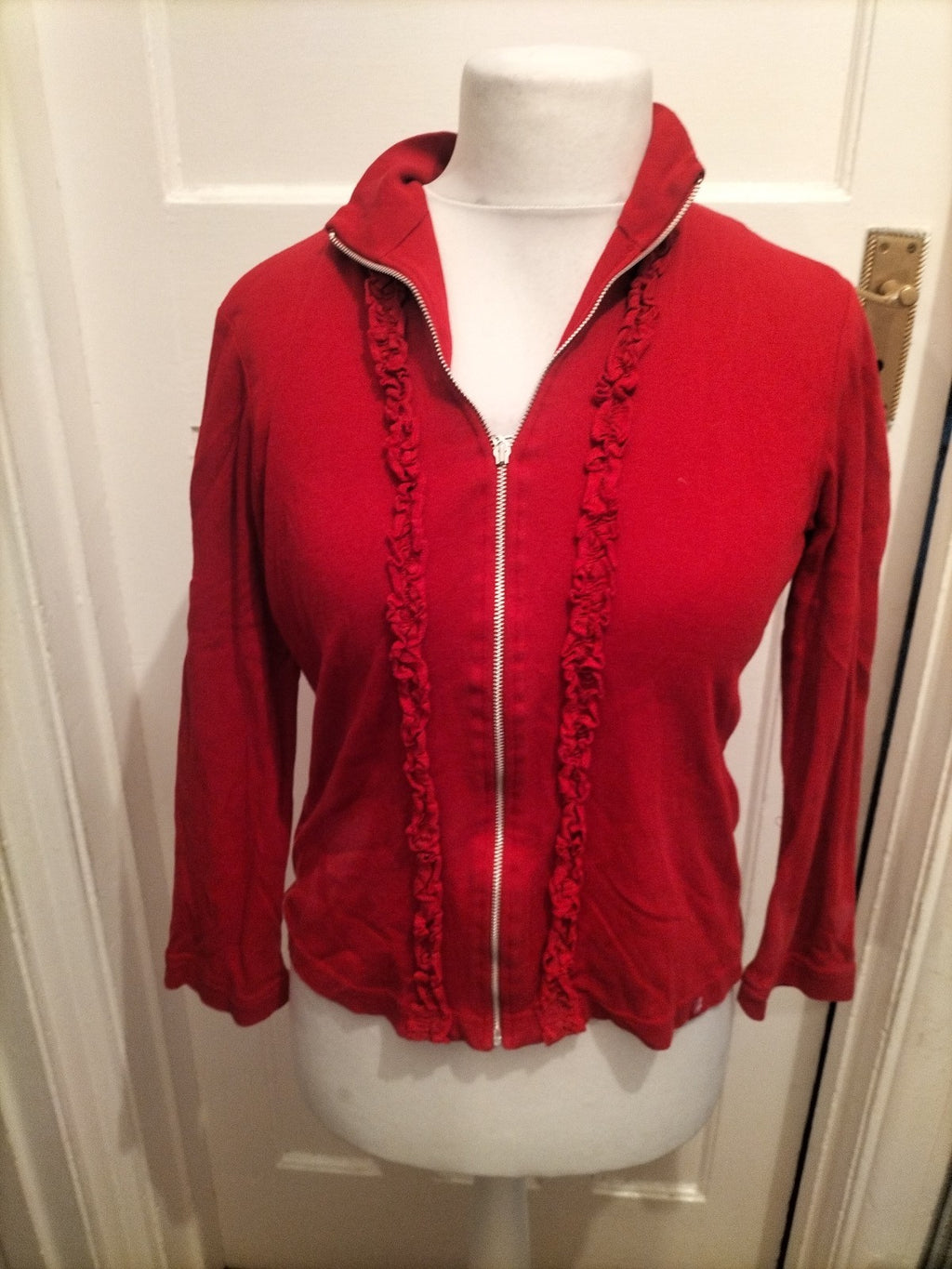Ladies EDC Size XL Red Frilly Full Zip Jacket Slight Fading