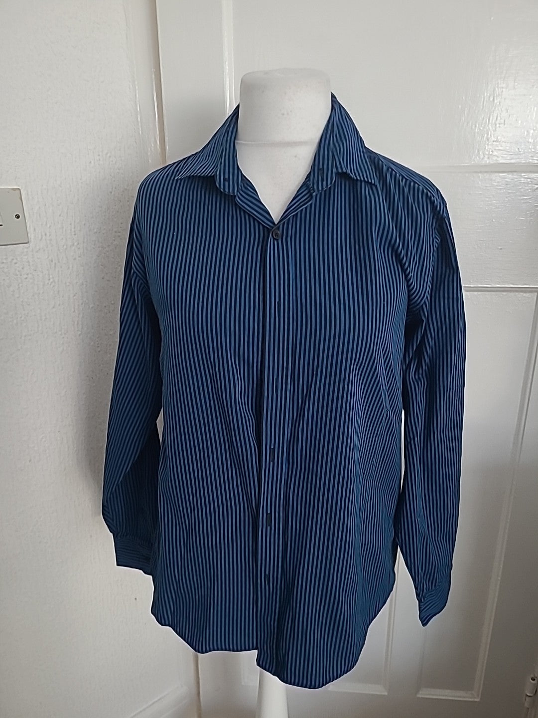 Mens George Size Large Blue And Black Striped Shirt Long Sleeved