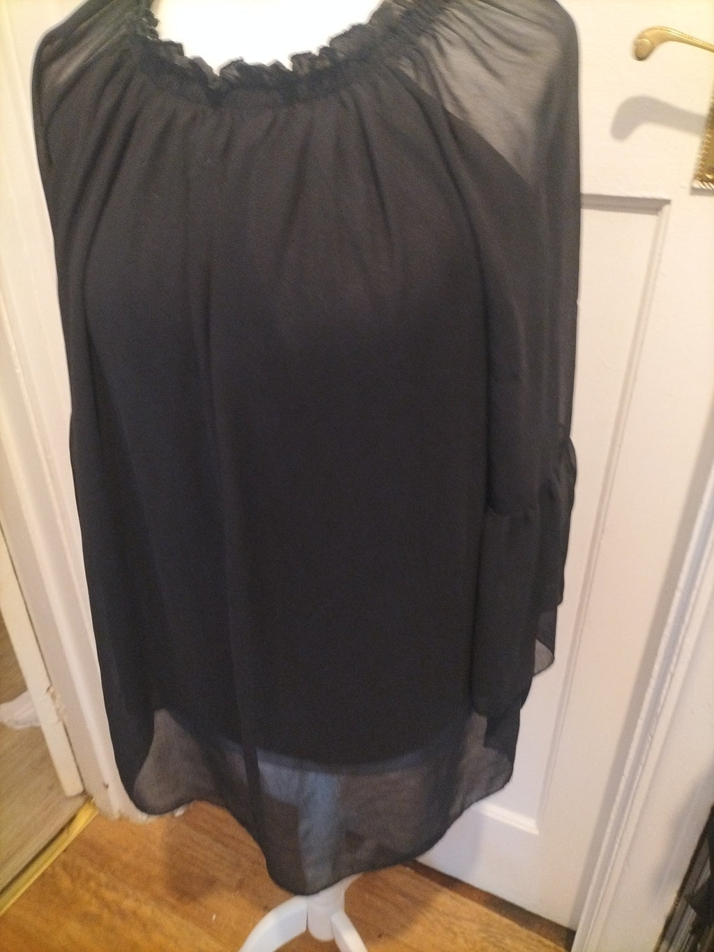 Ladies Size Small Black Lined Elasticated Hem Blouse