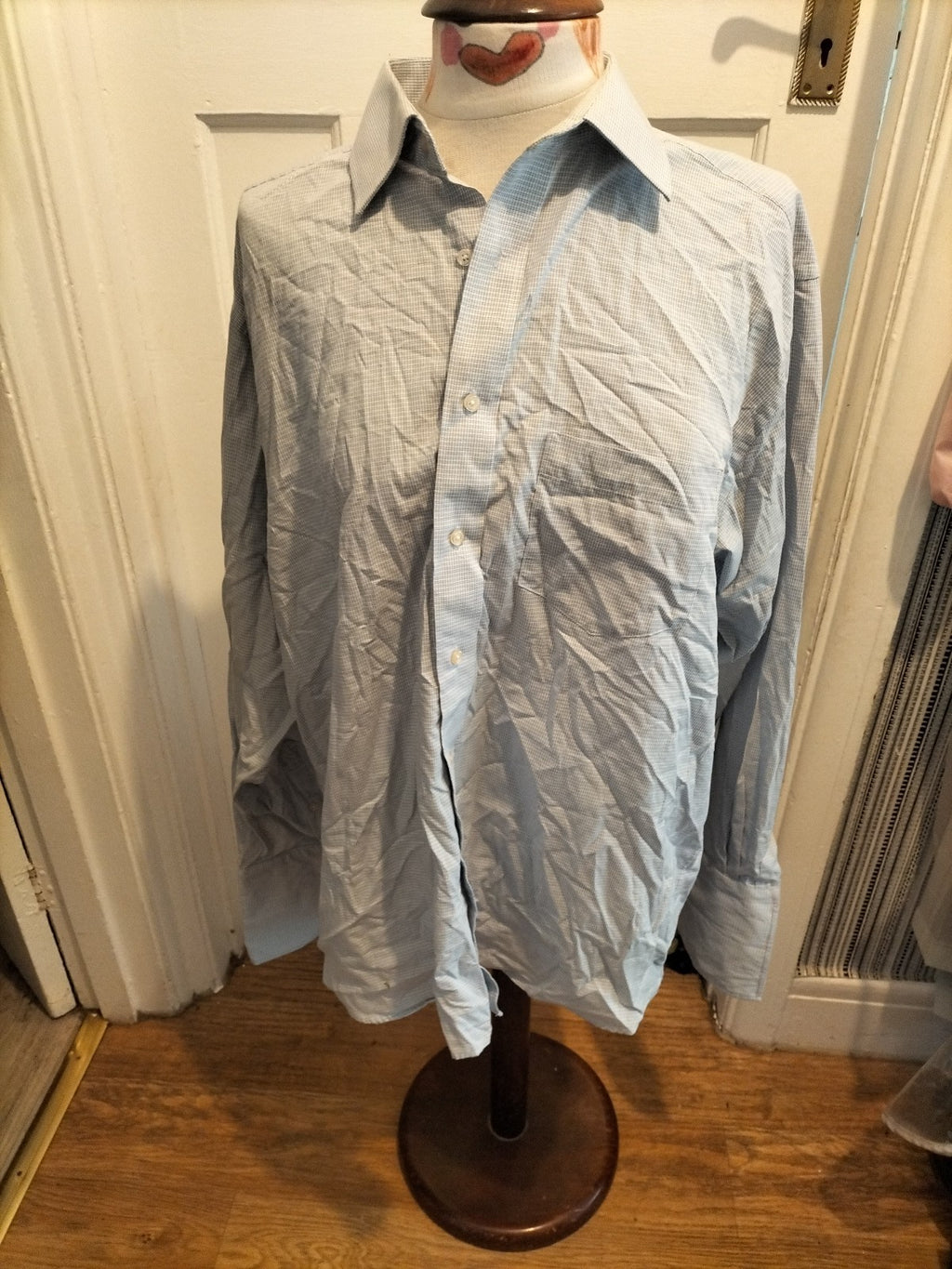 Mens Dehavilland Size 16" Blue Brown Check Long Sleeved Formal Shirt