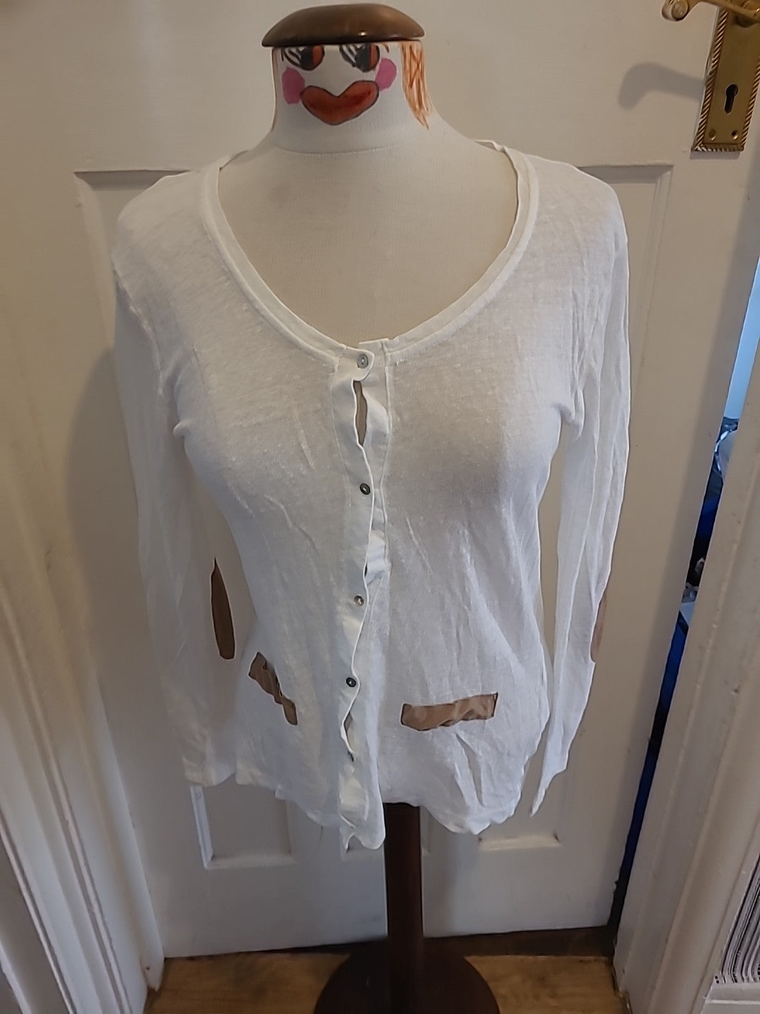 Ladies lady captain size medium white long sleeved cardigan