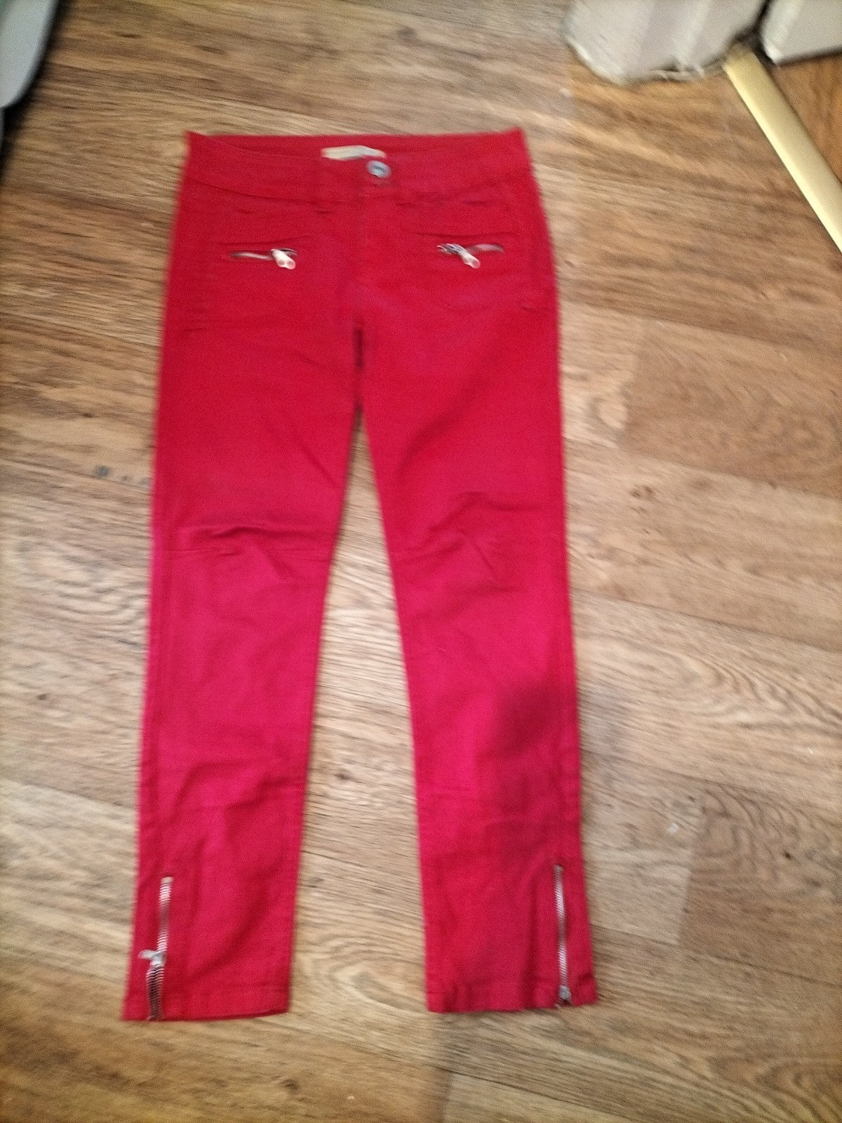 Ladies Primark Size 6 Red Zipped Ankles Denim Jeans