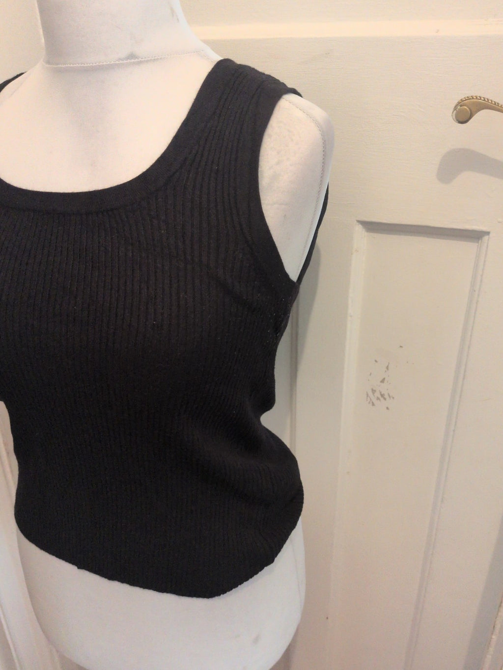 New Look 10 Black Rib Sleeveless Scoop Tank Vest Top