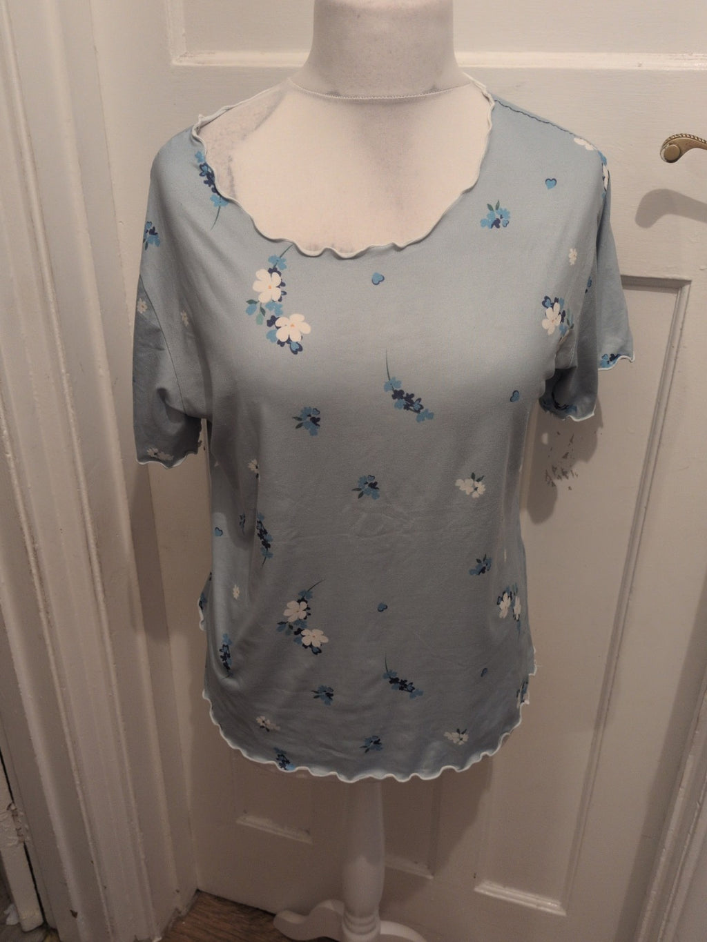 Medium Pale Blue Floral Short Sleeve Blouse