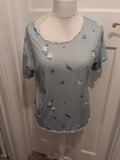 Medium Pale Blue Floral Short Sleeve Blouse