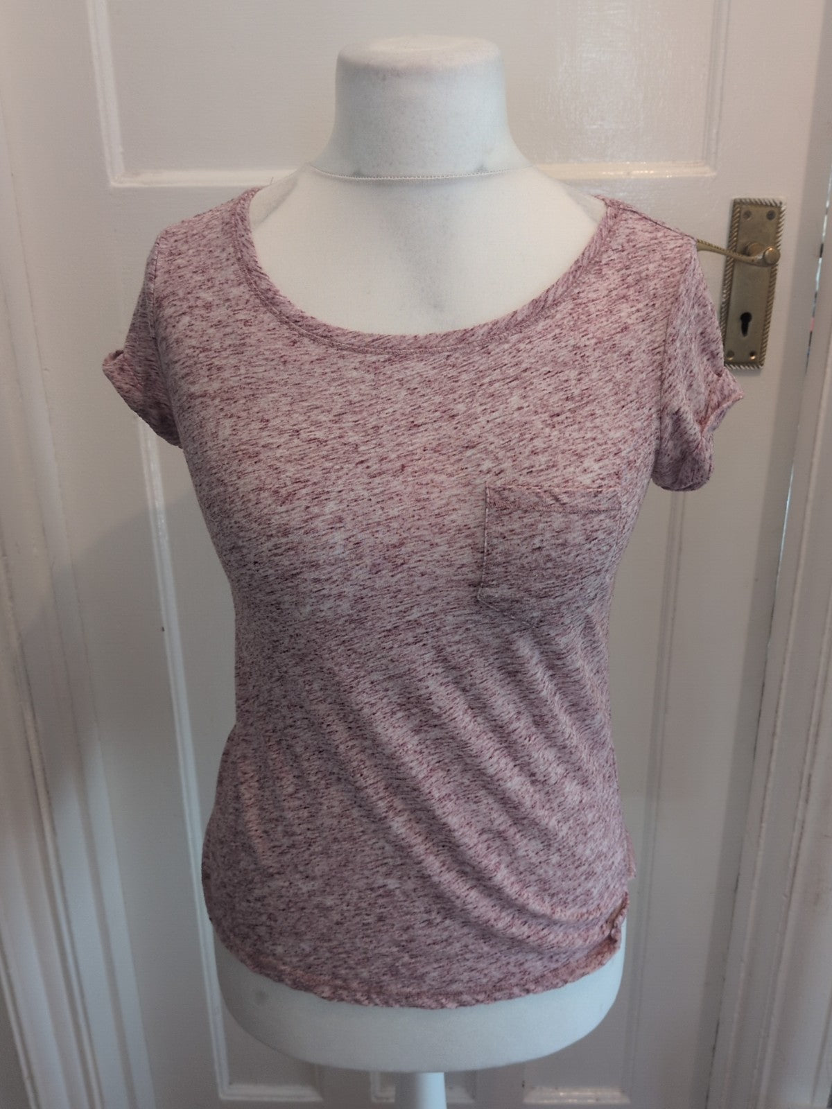 Ladies Bershka Size Large Red Fleck Short Sleeved T-shirt
