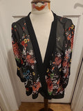 Ladies Mela Loves London Size Medium Black Floral Short Sleeved Cardigan