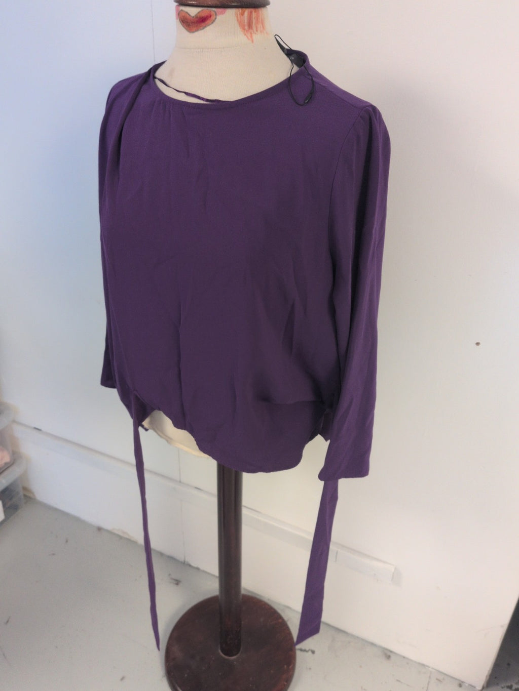 Primark 14 Purple Long Sleeve Front Tie Blouse