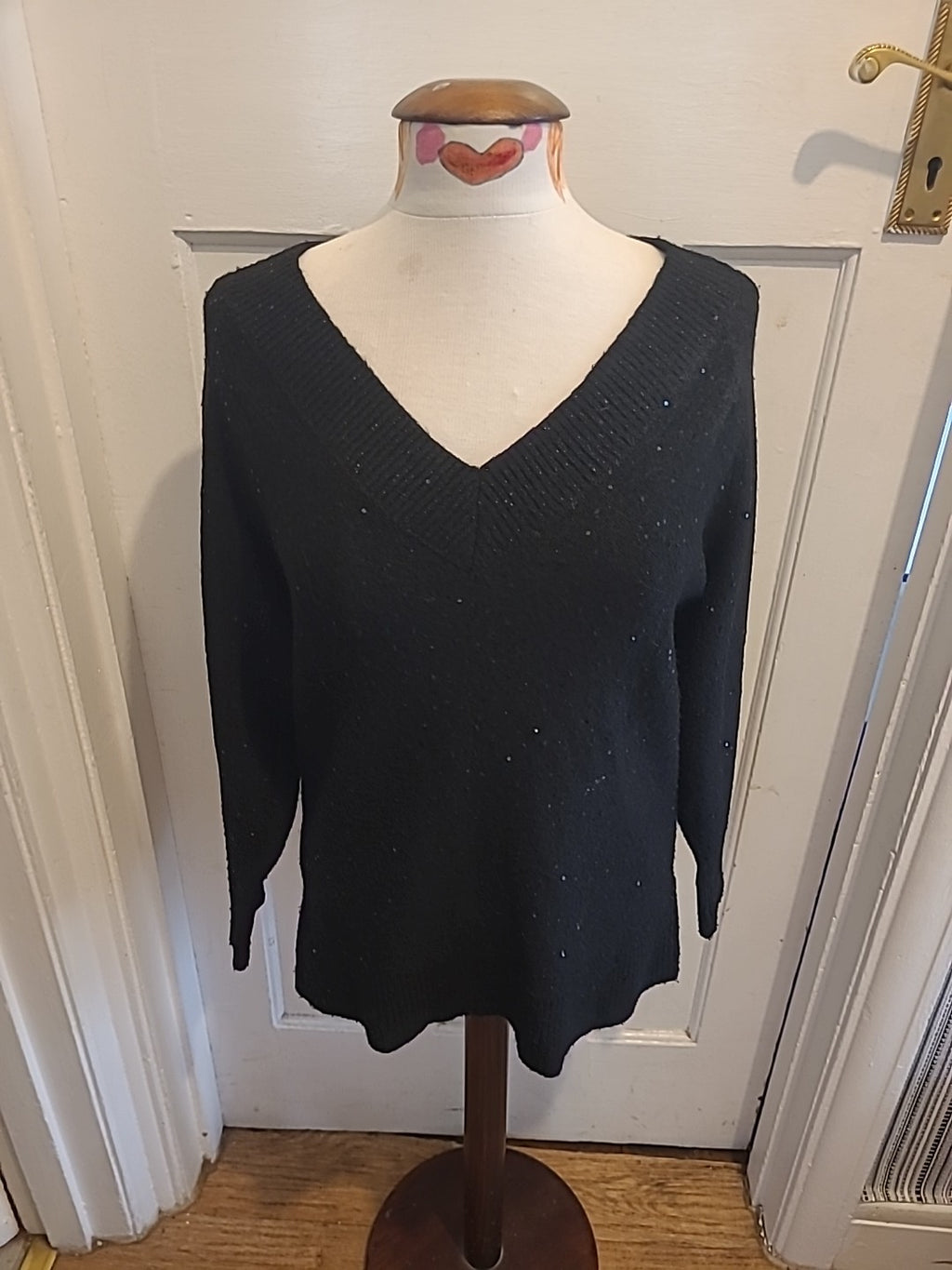 Ladies Primark Size 2XS Black Sequin Long Sleeved Jumper