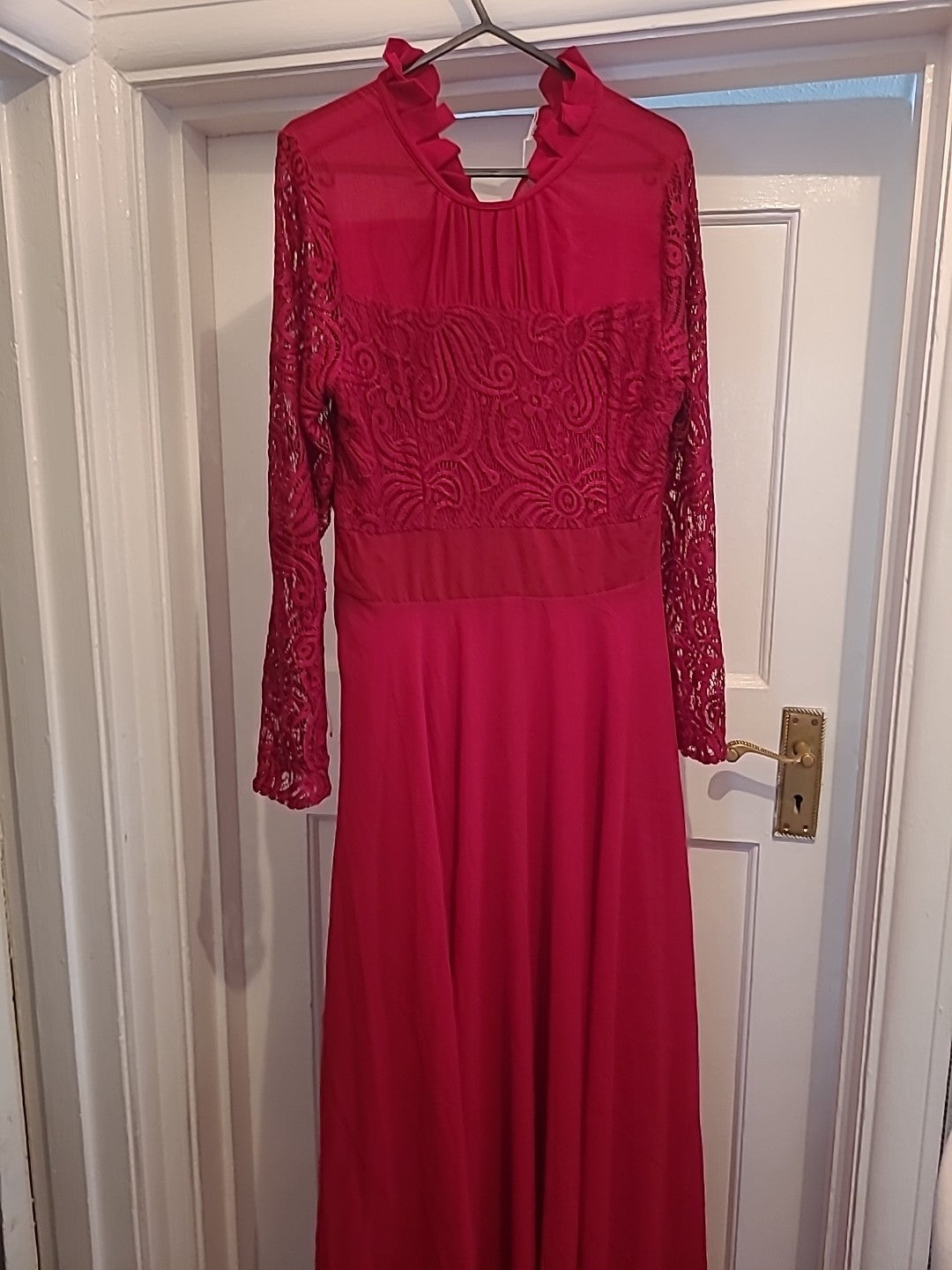 Ladies Size Medium Red Lace Lined Ball Gown Dress