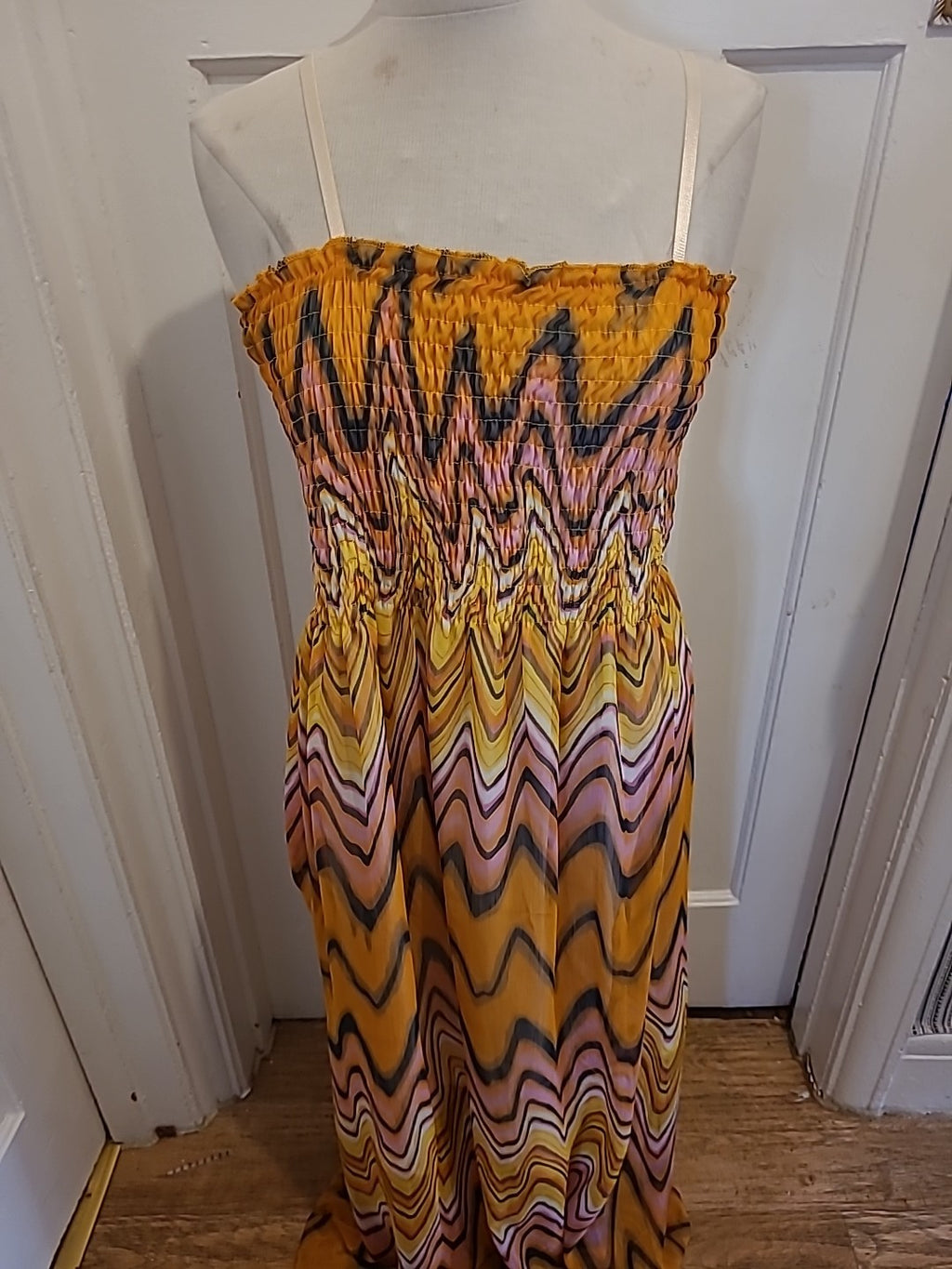 Ladies DMJ Size Large Orange Lined Bubblehem Long Dress