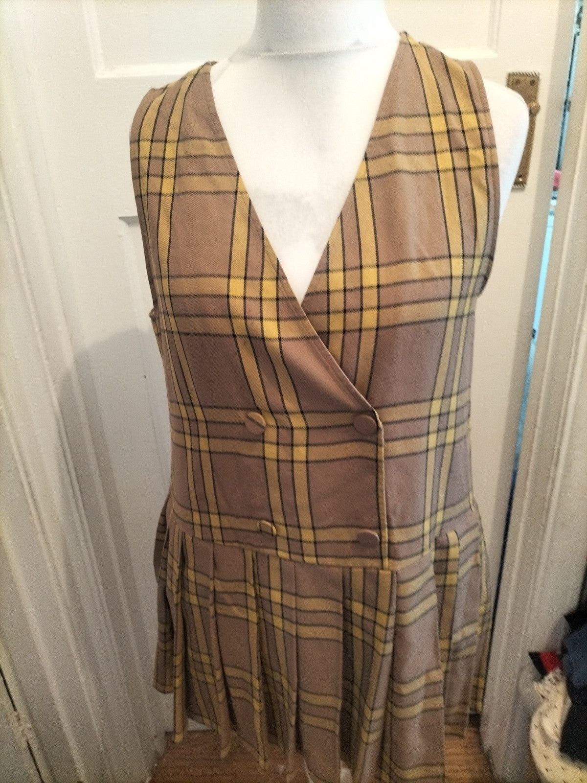 Ladies Collusion 10 Brown And Yellow Sleeveless Flare Dress