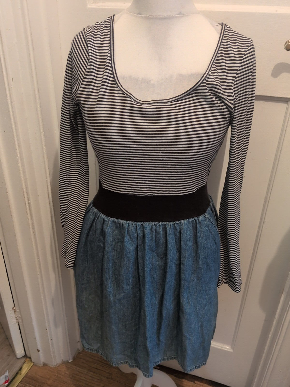 Next Authentic Casual wear 12 Striped Upper And Denim Lower Long Sleeve Dress