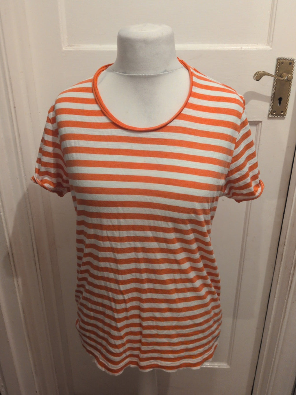 Ladies Jack And Jones Size Large Orange Stripe Short Sleeve T-shirt