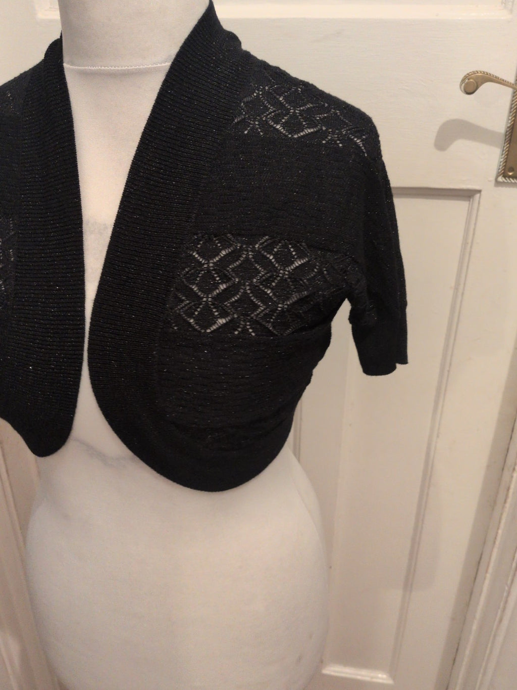 Ladies Size Medium Black Shimmer Short Sleeve Blouse