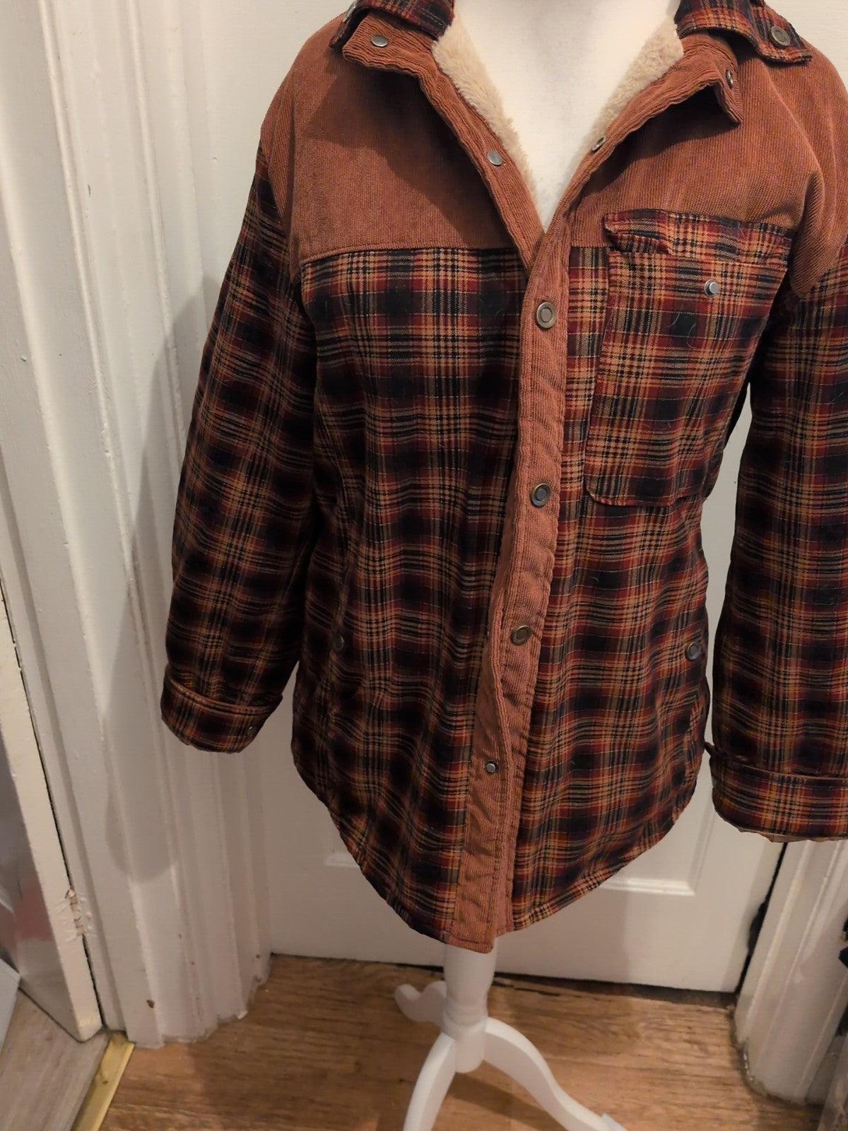 US medium Brown Check Fleece Lined Jacket