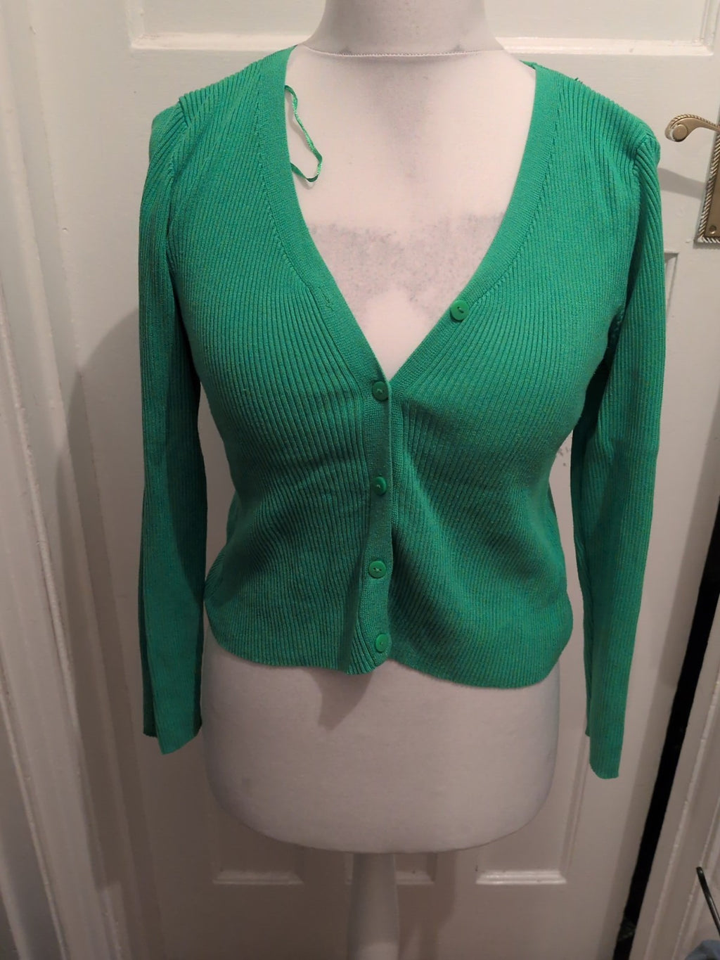 Primark 12-14 Green V Neck Rib Long Sleeve Cardigan