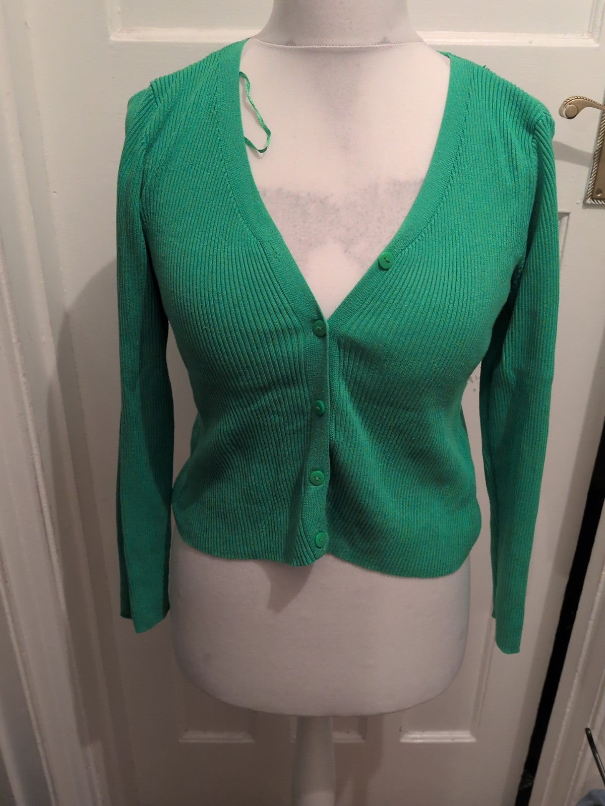 Primark 12-14 Green V Neck Rib Long Sleeve Cardigan