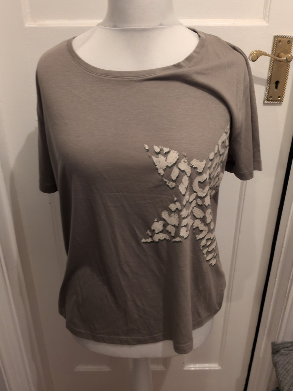 M&S Collection 14 Khaki Green White Pattern Short Sleeve Blouse