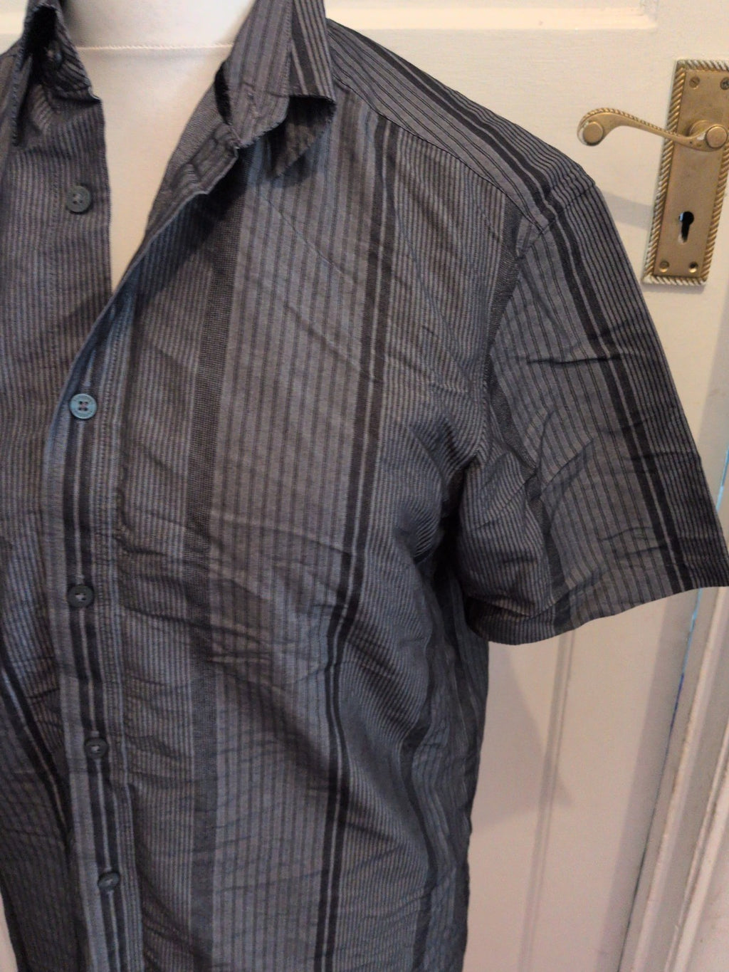 Marks And Spencer Autograph Small Gilver Gry And Black Short Sleeve Shirt