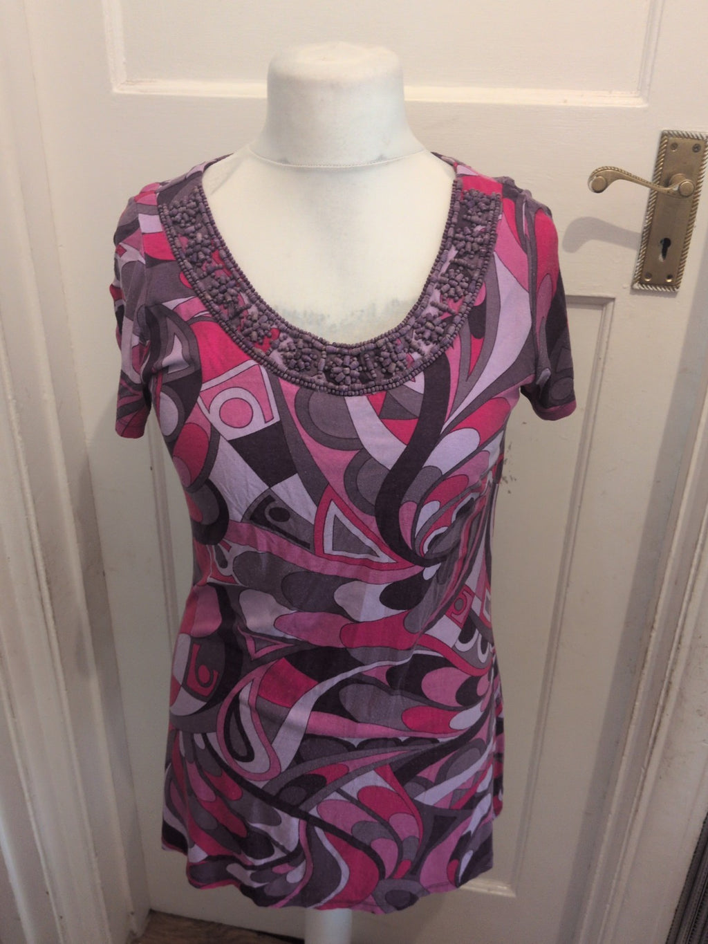 Ladies Principles Size 12 Purple And Pink Toned Short Sleeve Blouse