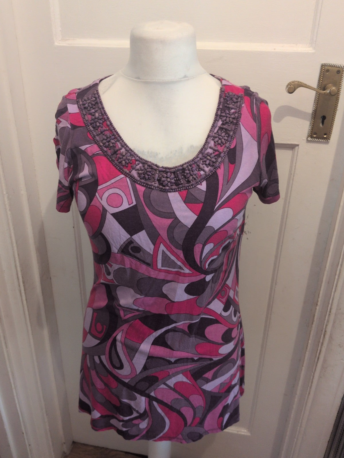 Ladies Principles Size 12 Purple And Pink Toned Short Sleeve Blouse