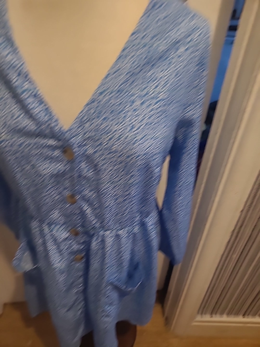 Ladies Size Medium Blue/White Long Sleeved Buttoned Dress