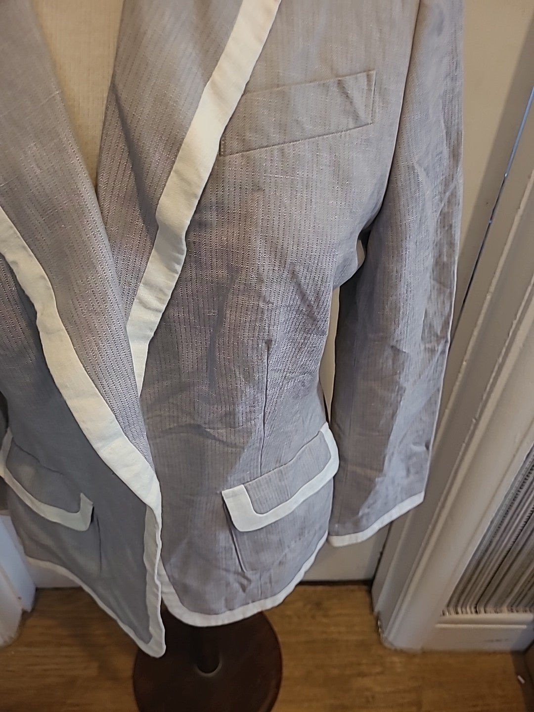 Ladies Principles Size 14 Grey White Trim Padded Blazer