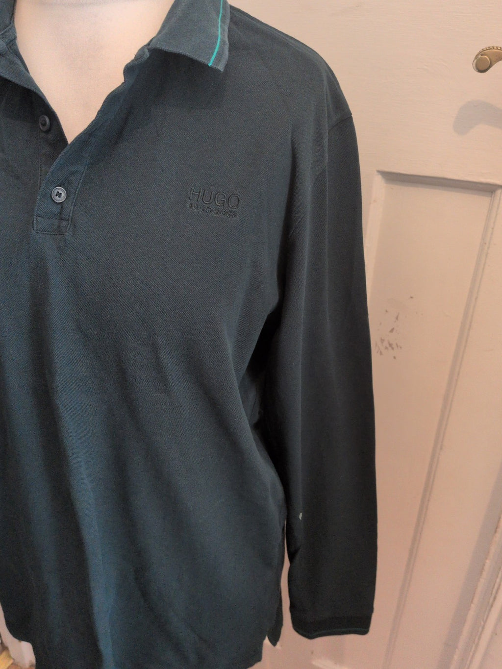 Hugo Boss XL Dark Teal Long Sleeve Polo Shirt