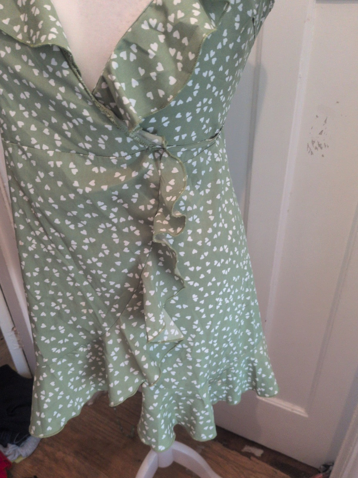 Shein Medium Green And White Love heart Sleeveless Top