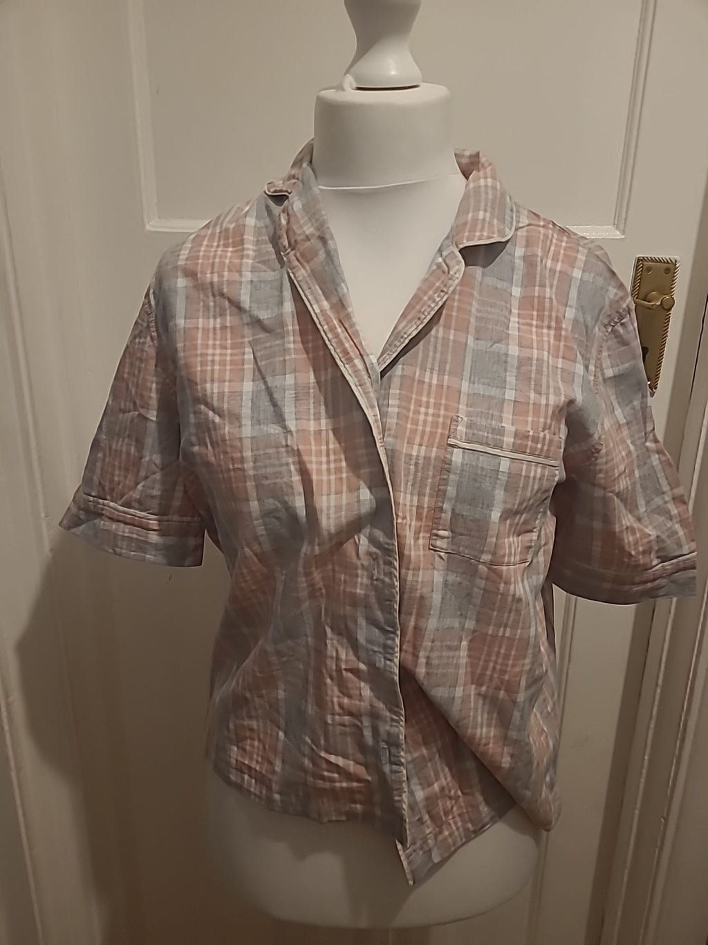 Ladies Day Dreams Size 12 Grey/Pink Check Pyjama Top
