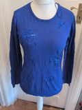 Ladies Damart 14-16 Blue With Sequin Stars Long Sleeve Jumper