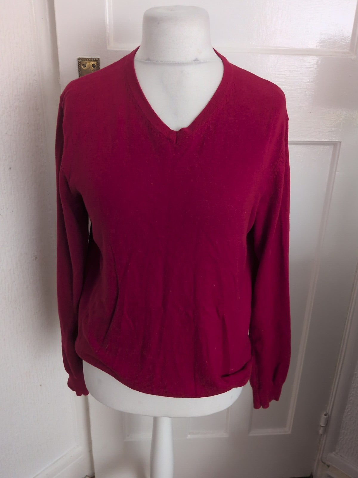 Jeff Banks Small Red V Neck Cotton Cashmere Lightweight Jumper