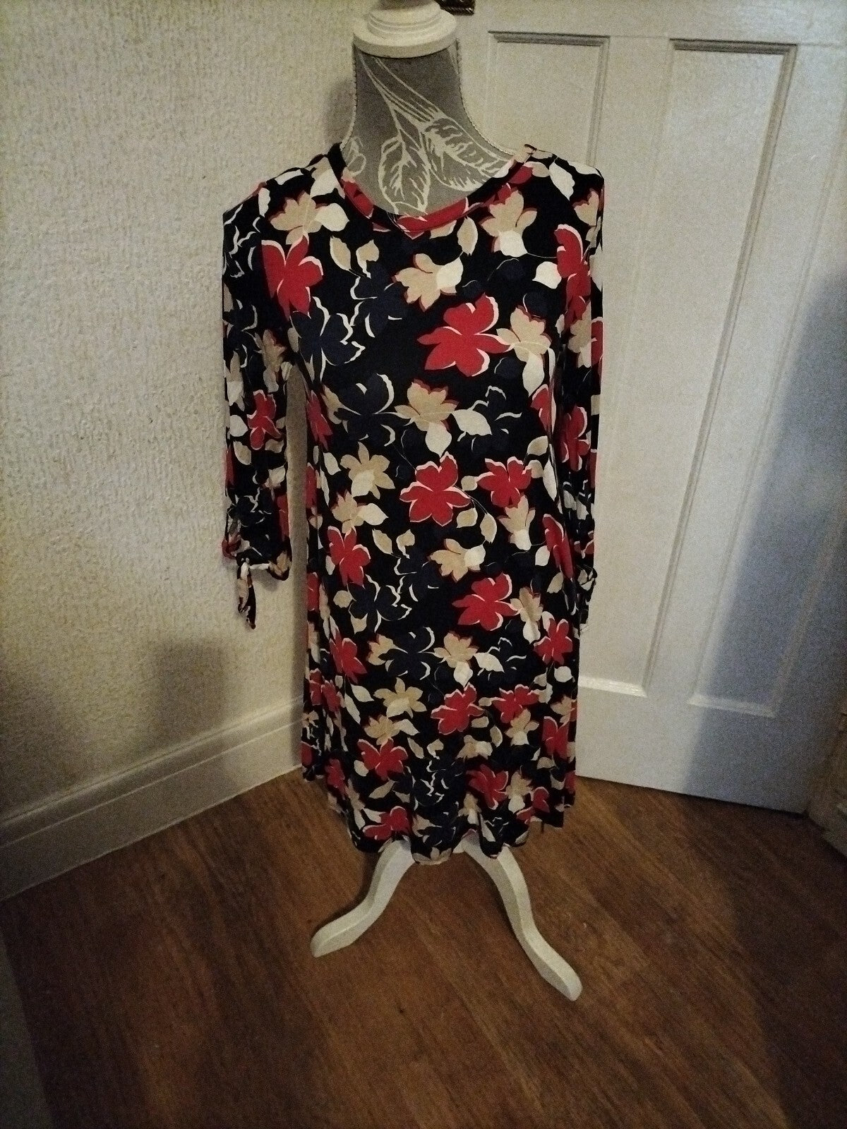 Ladies Debenhams Size 10 Black/Pink Floral Dress