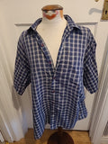 Mens Carlini Size Large Blue/Navy Check Short Sleeved Shirt(Rip In Collar)