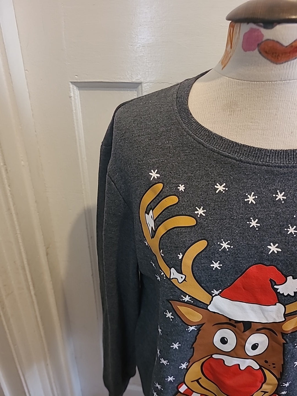Mens Peacocks Size Medium Grey Reindeer Pullover Jumper