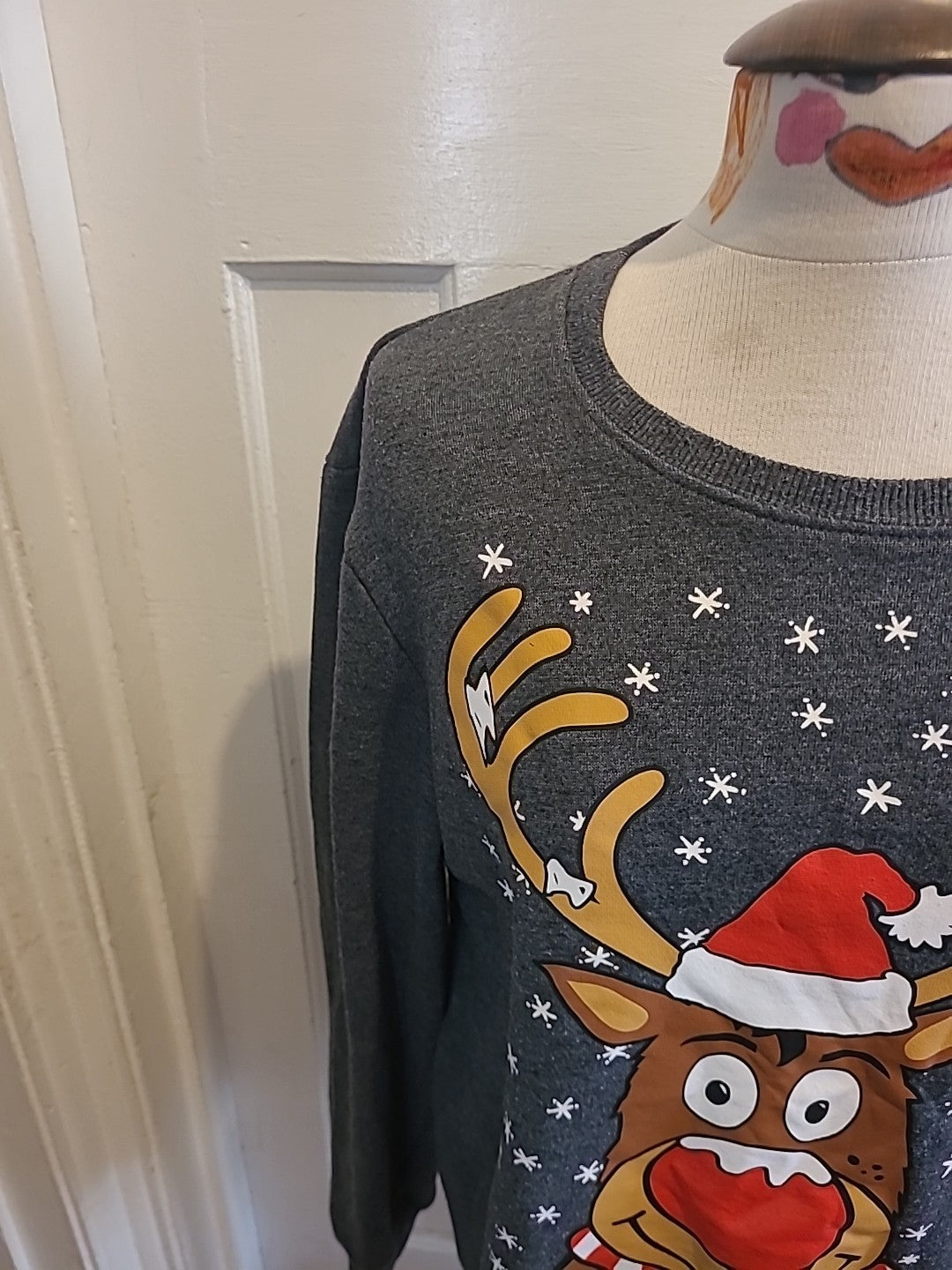 Mens Peacocks Size Medium Grey Reindeer Pullover Jumper