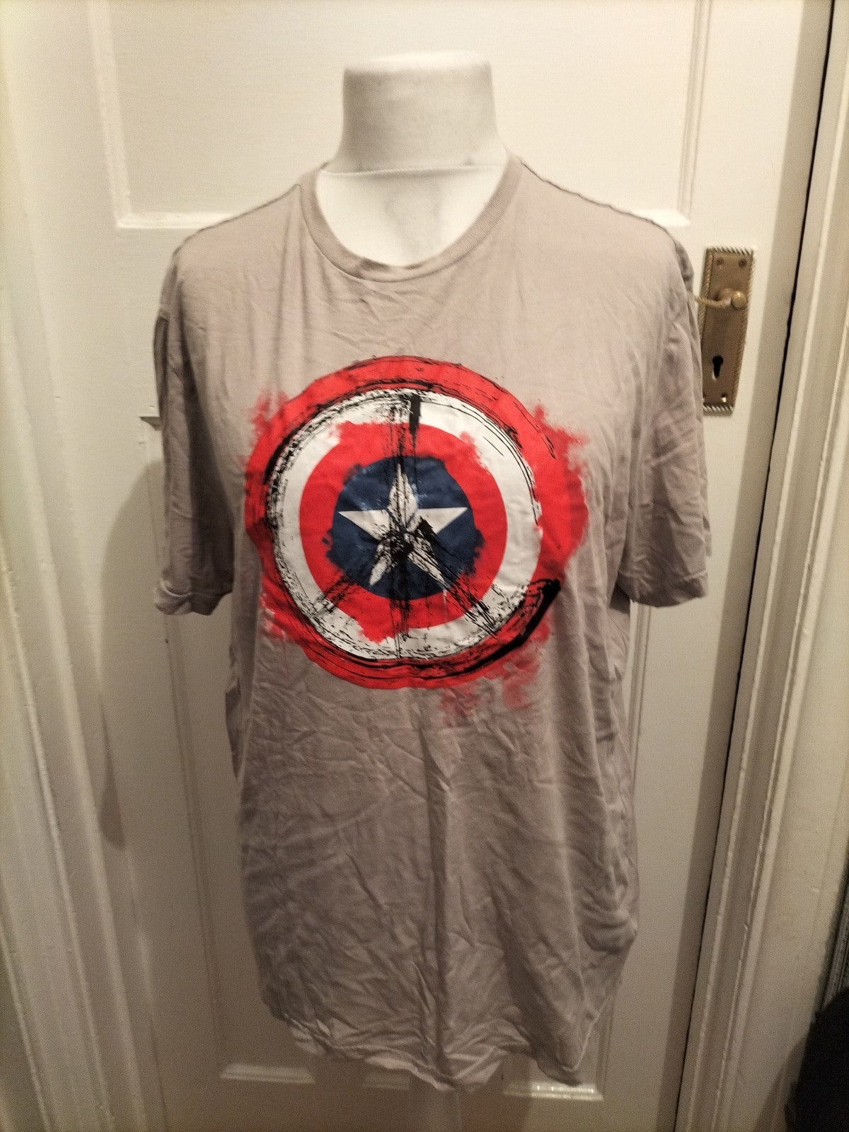 Mens George Size XL Beige Print Marvel Short Sleeved Pyjama Top