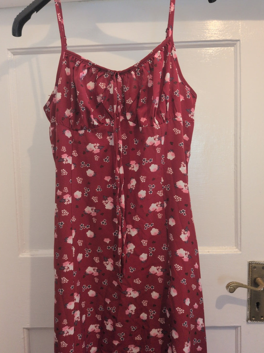 S/M Red Floral Midi Sleeveless Split Hem Dress