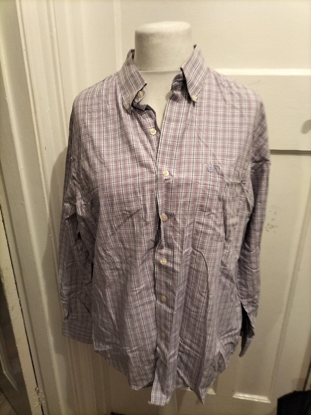 Mens Izod Size Large Purple Check Long Sleeve Shirt